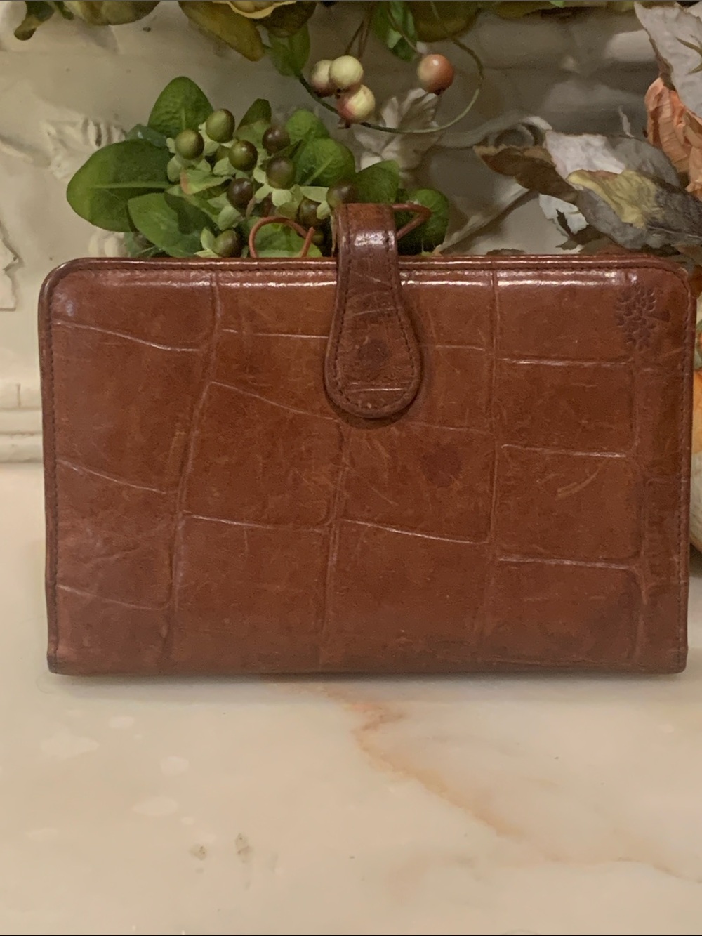 Mulberry vintage brown crocodile-embossed leather organizer ring binder